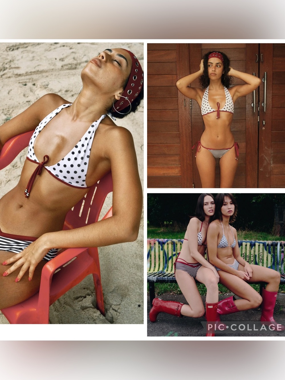 🆕 NWT Bersama Polka Dot & Stripe Halter Bikini Micro Bottom Tie Small & Medium